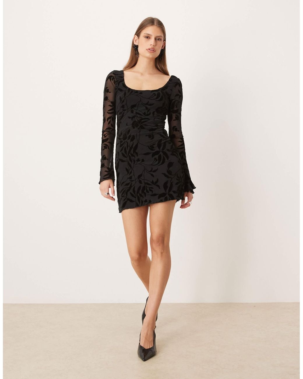 Motel Selca Long Sleeve Mini Dress in Black | Lyst Australia