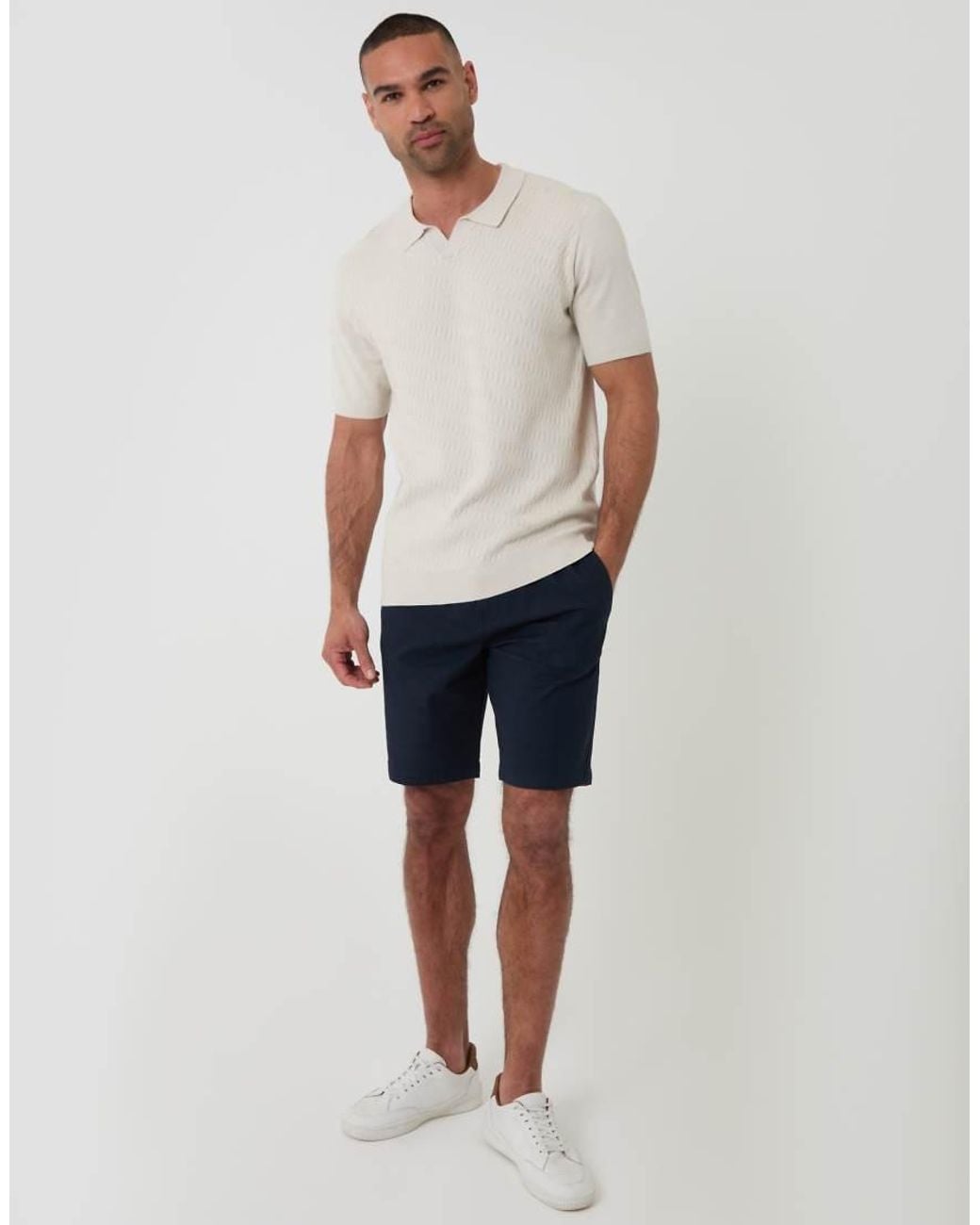 Threadbare White Textured Knit Trophy Neck Polo for men