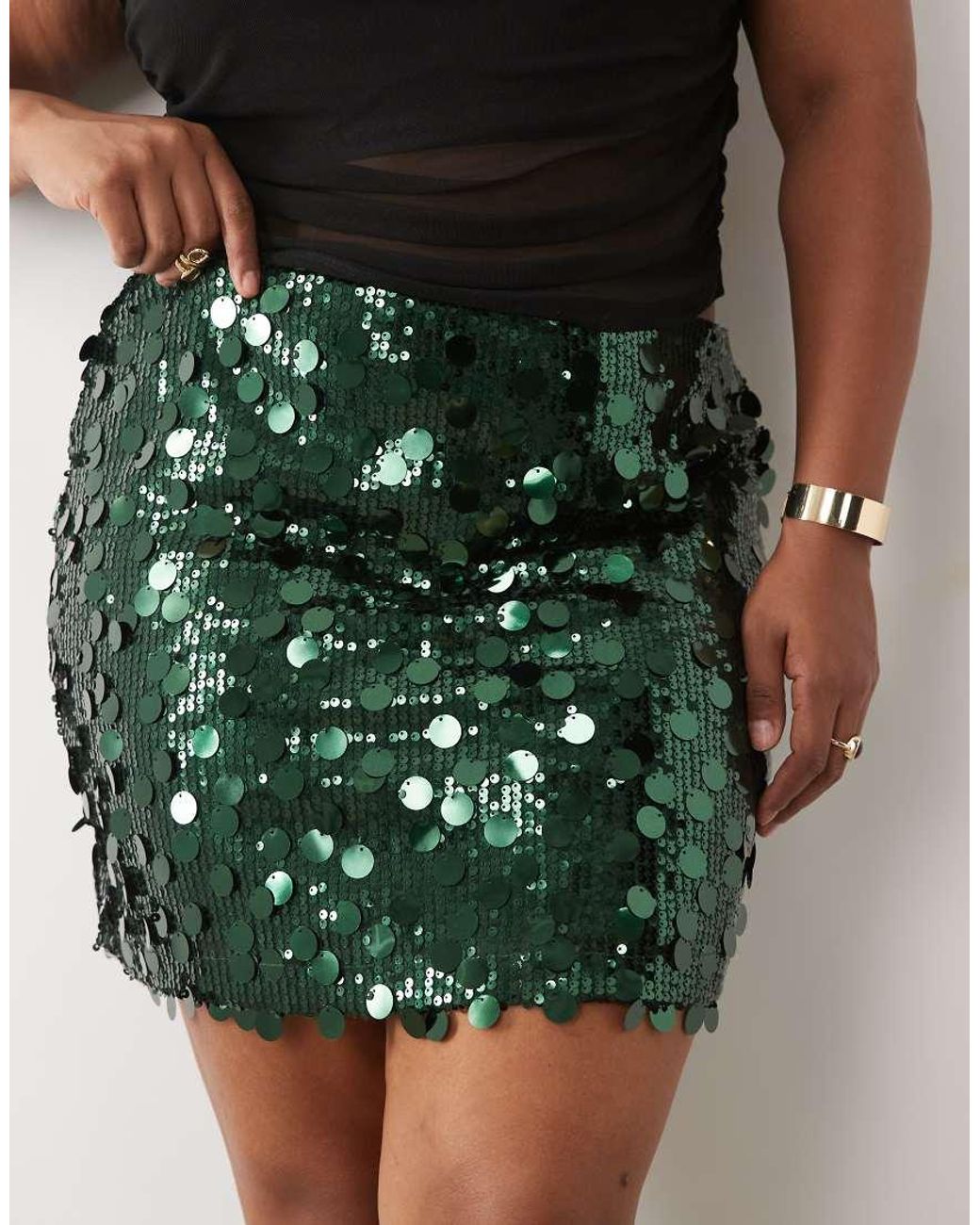 ASOS Green Asos Design Curve Mixed Sequin Mini Skirt