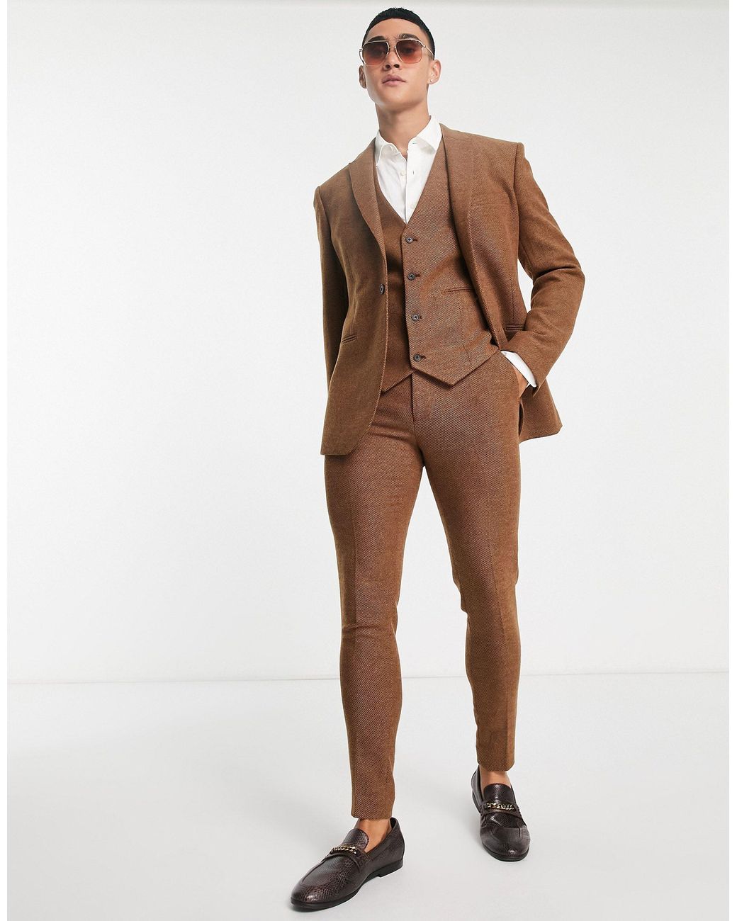 ASOS Wedding Super Skinny Wool Mix Twill Suit Jacket in Brown for Men |  Lyst UK