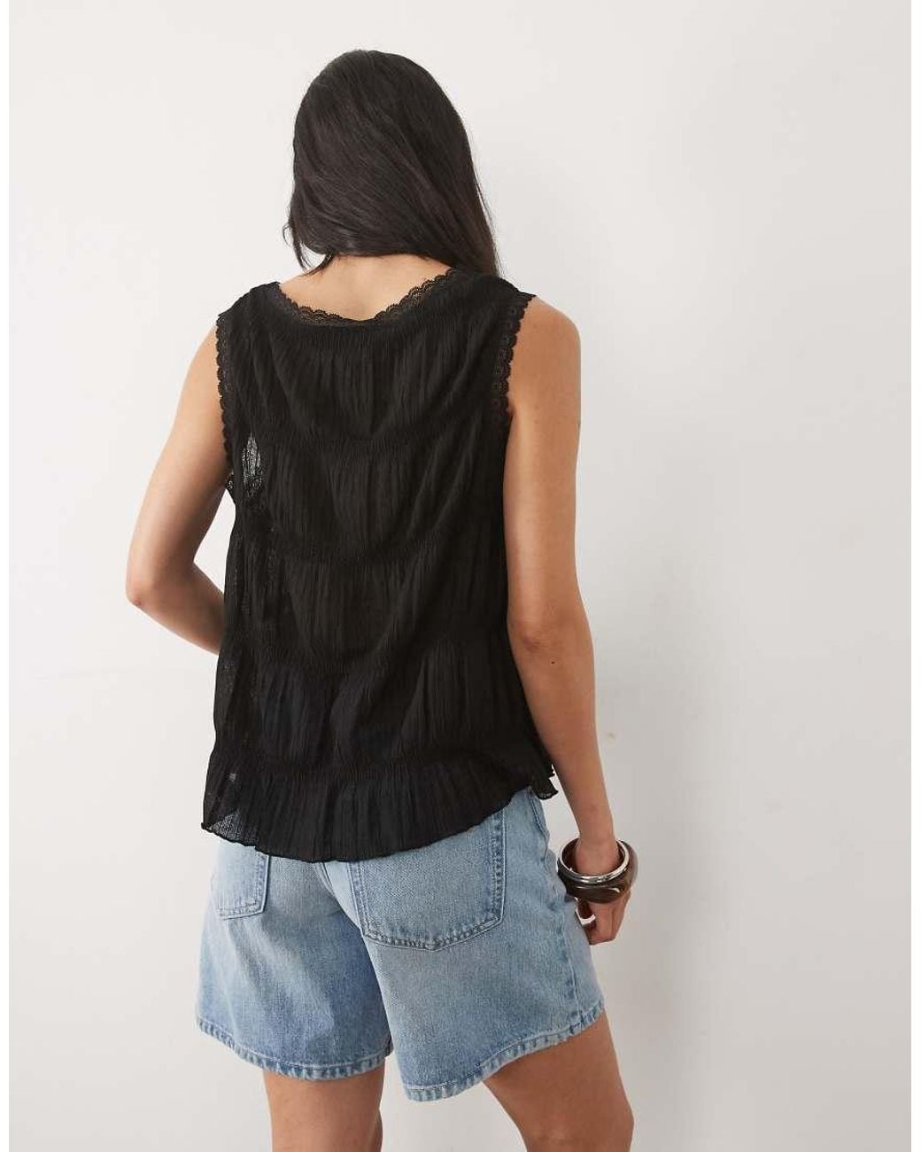Miss Selfridge Black Textured Trapeze Sleeveless Top