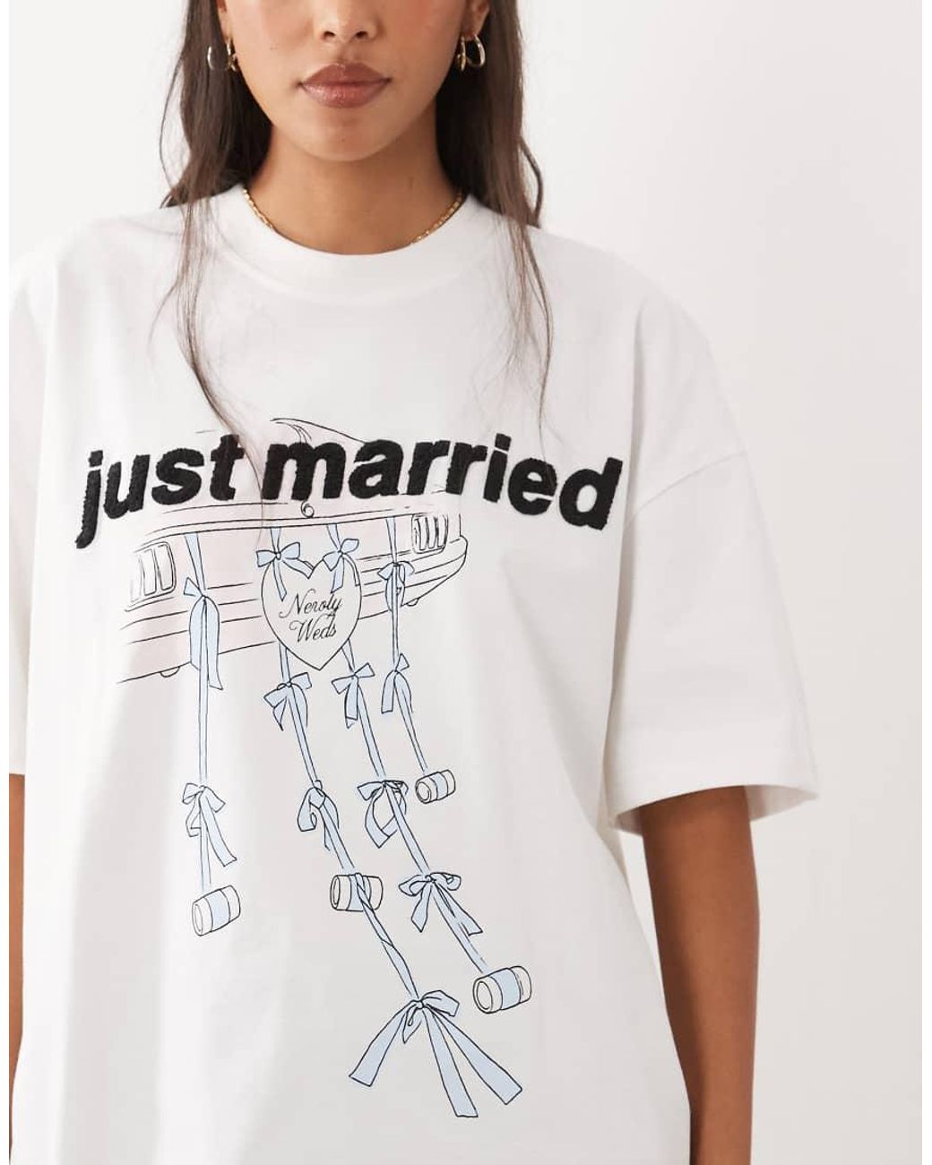 Six Stories White 'just Married' Cotton T-shirt