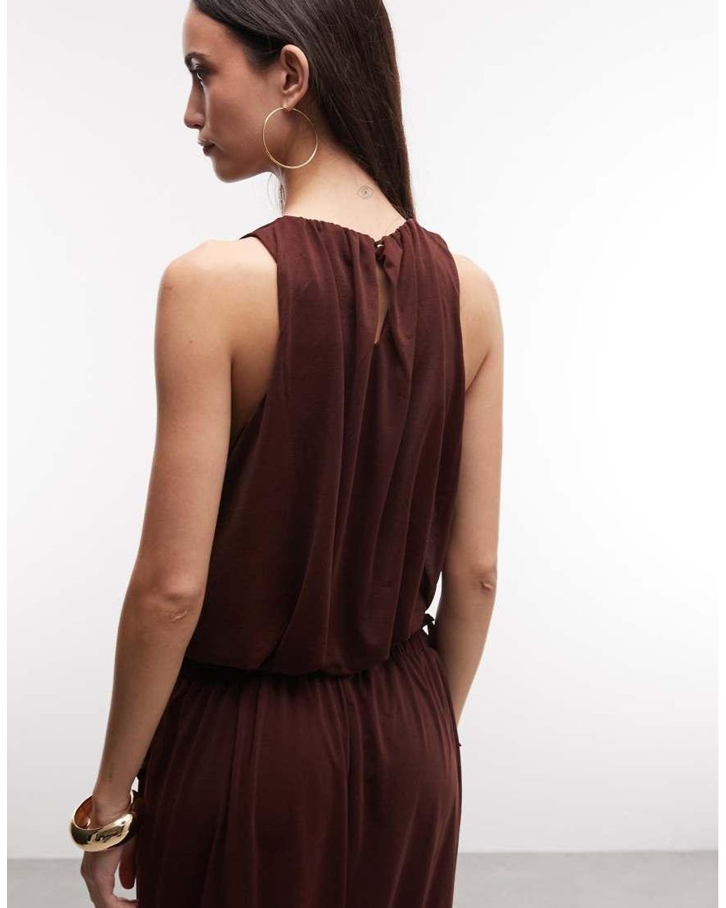 River Island Brown Chiffon Bubble Hem Racer Top
