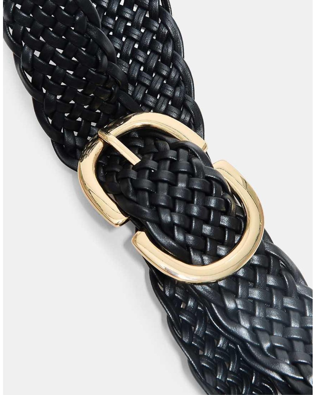 Stradivarius White Braided Double Buckle Belt