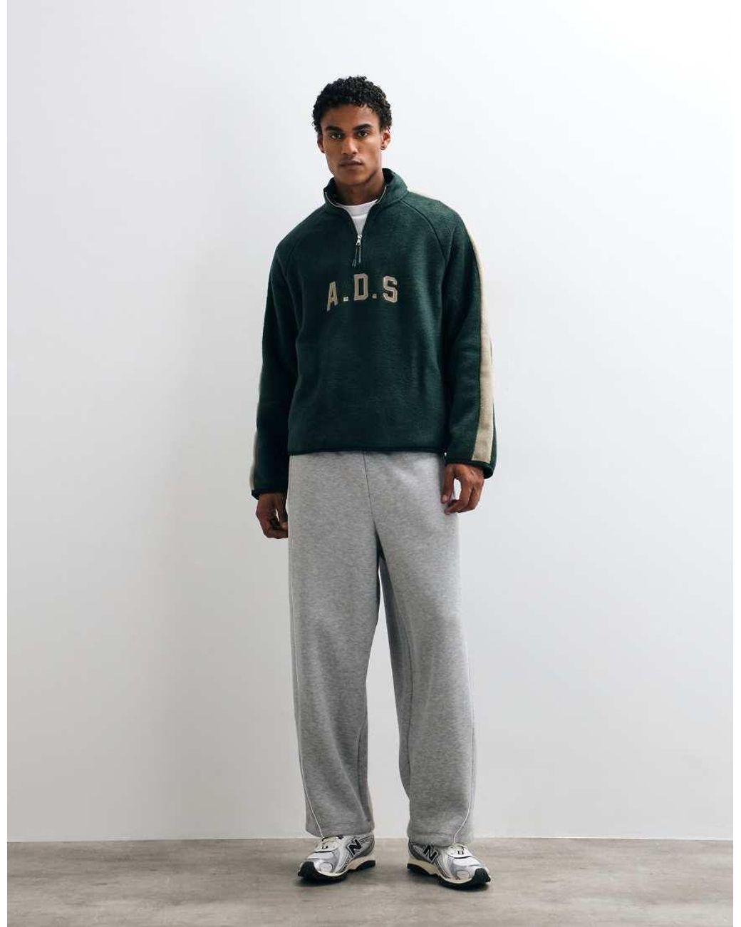 ASOS Green Oversized Quarter Zip Fleece With Cut And Sew Details for men