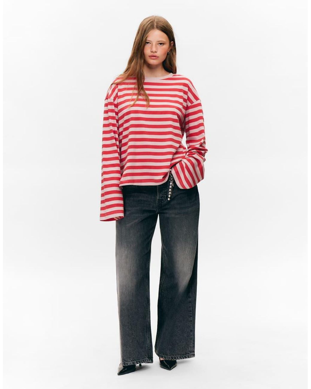 Monki Red Oversized Long Sleeve T-Shirt With Side Slits