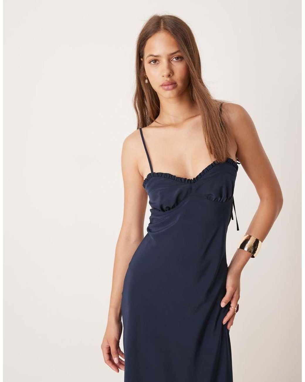 ASOS Blue Satin Slip Cami Open Back Maxi Dress