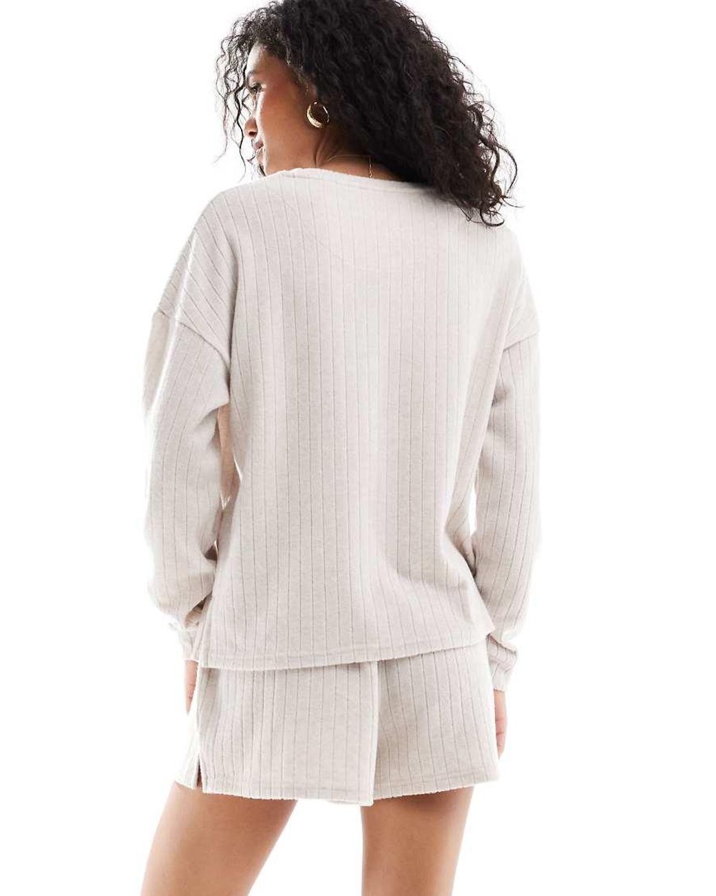 Loungeable White Marl Super Soft Knit Crew Neck Jumper And Shorts