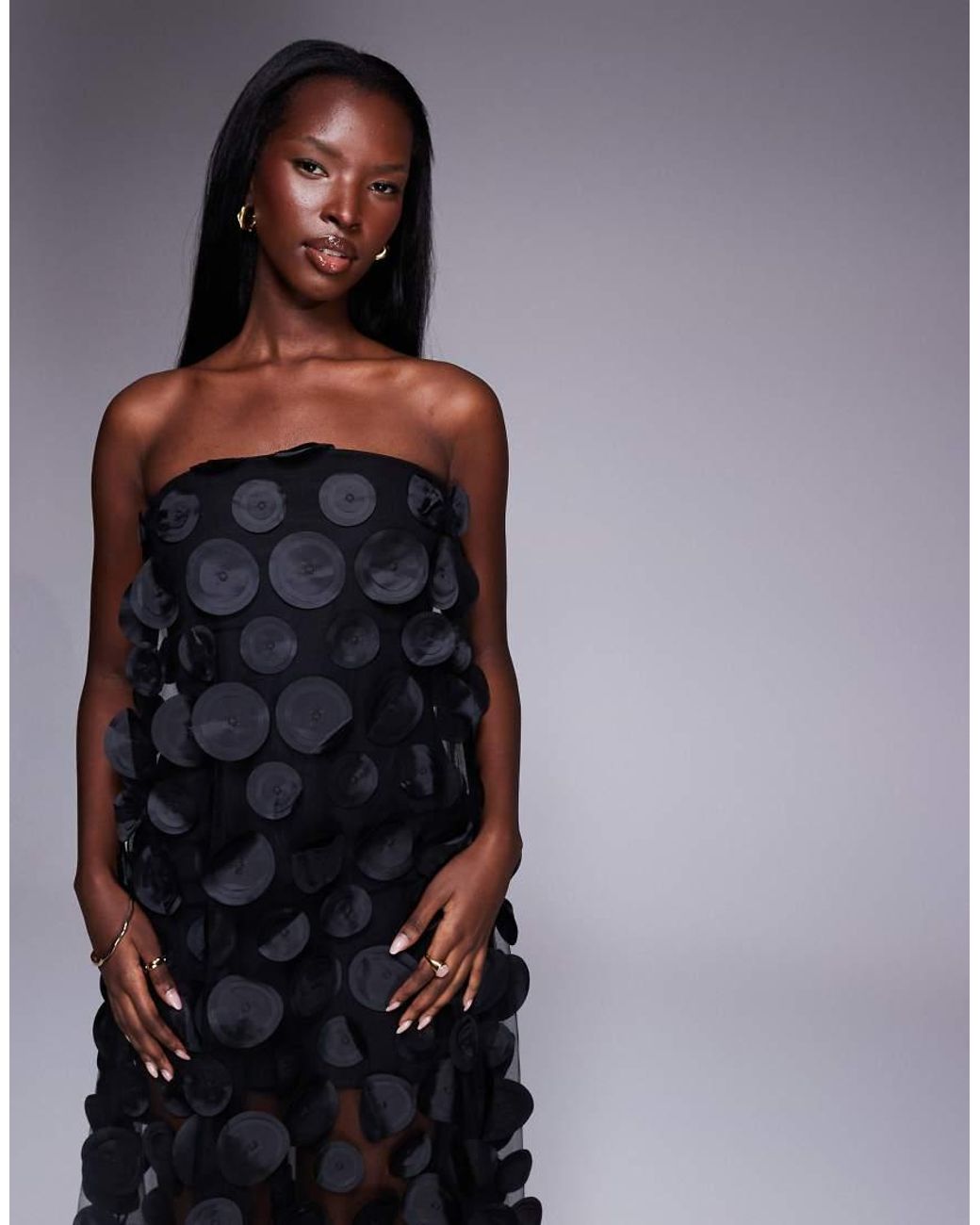 ASOS Blue Premium 3d Spot Bandeau Maxi Dress