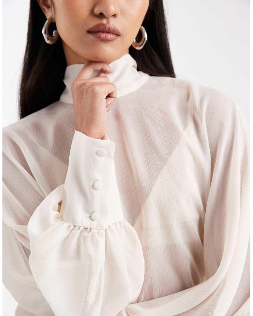 ASOS White Chiffon Batwing High Neck Blouse