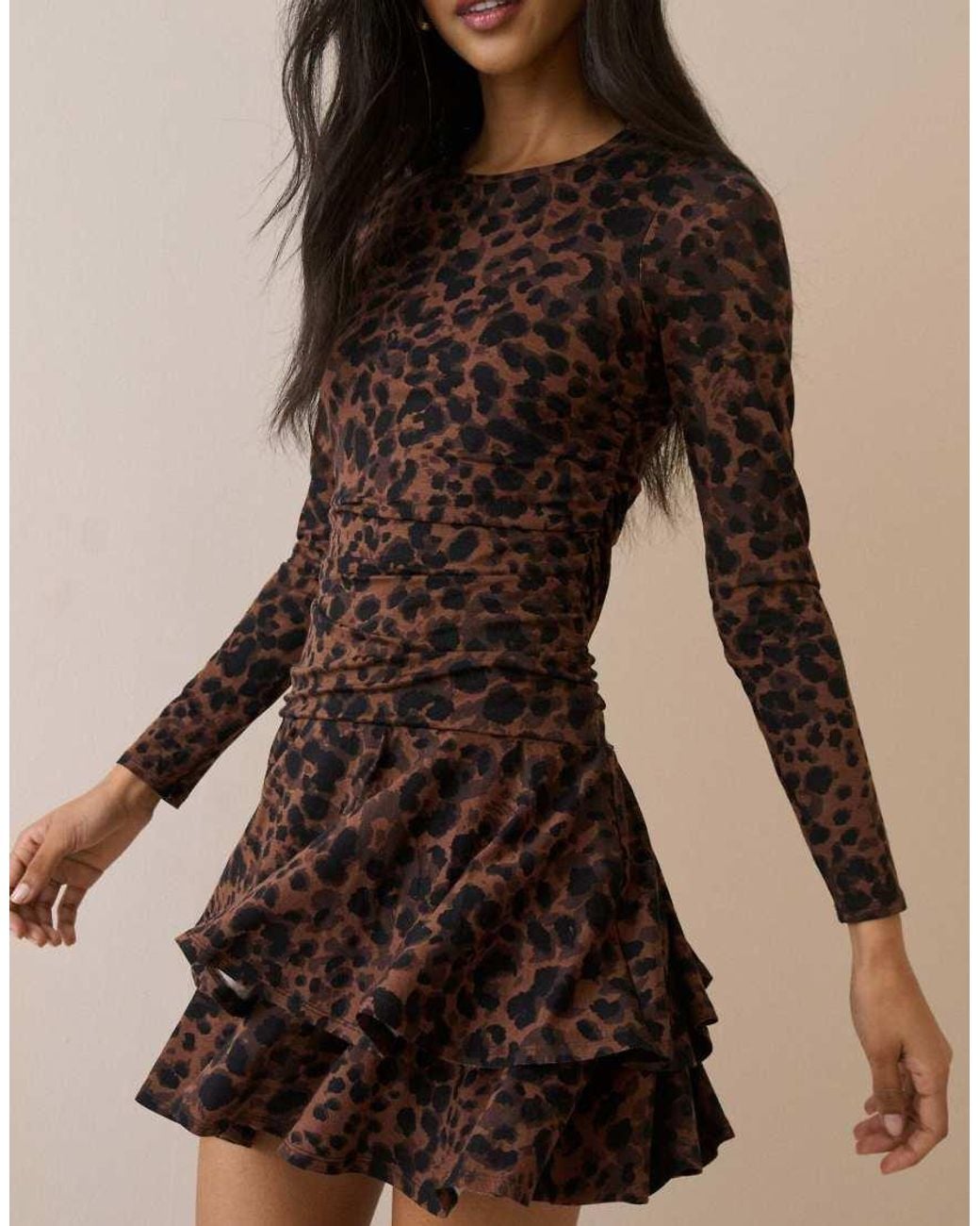 Nobody's Child Brown Leopard Print Long Sleeve Yuki Mini Dress