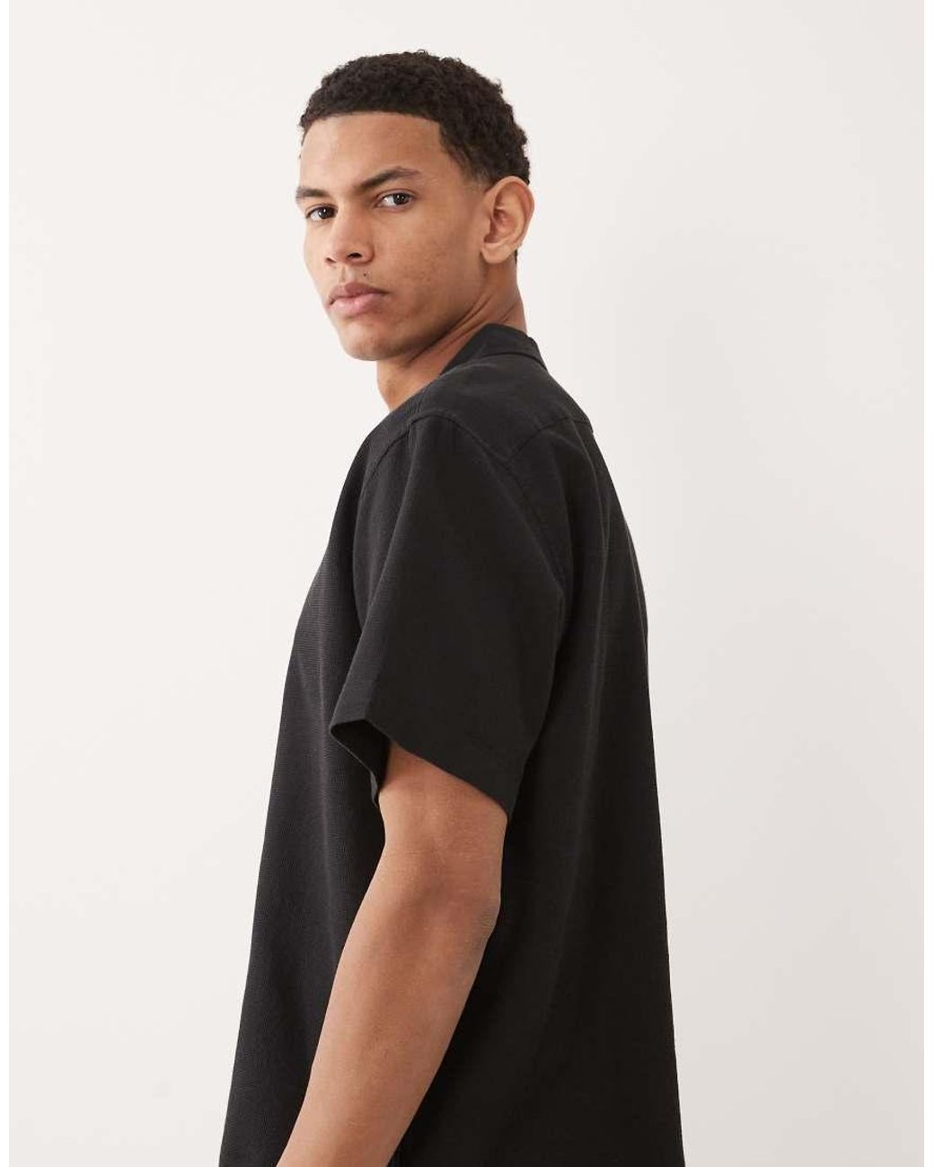 Jack & Jones Black Waffle Short Sleeve Shirt for men