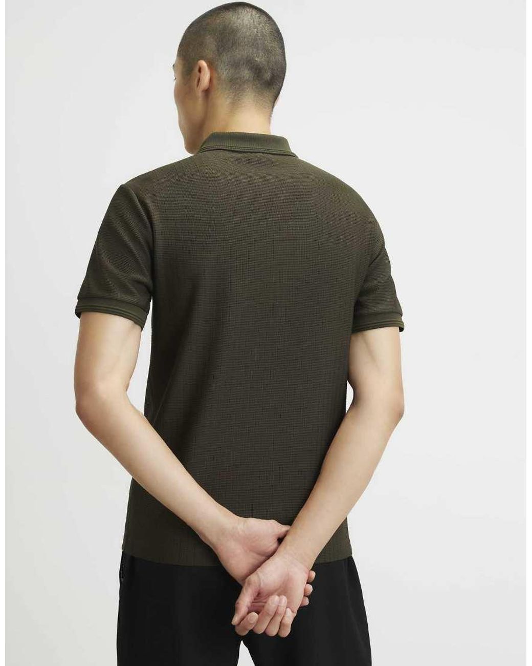 River Island Green Muscle Fit Cotton Textured Polo Shirt for men