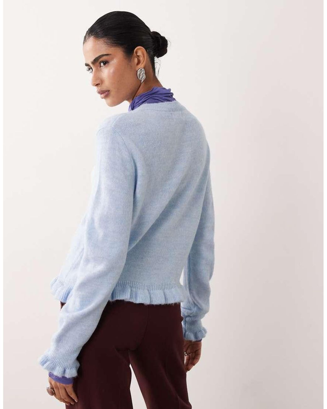 Jdy Blue Frill Details Knitted Cardigan