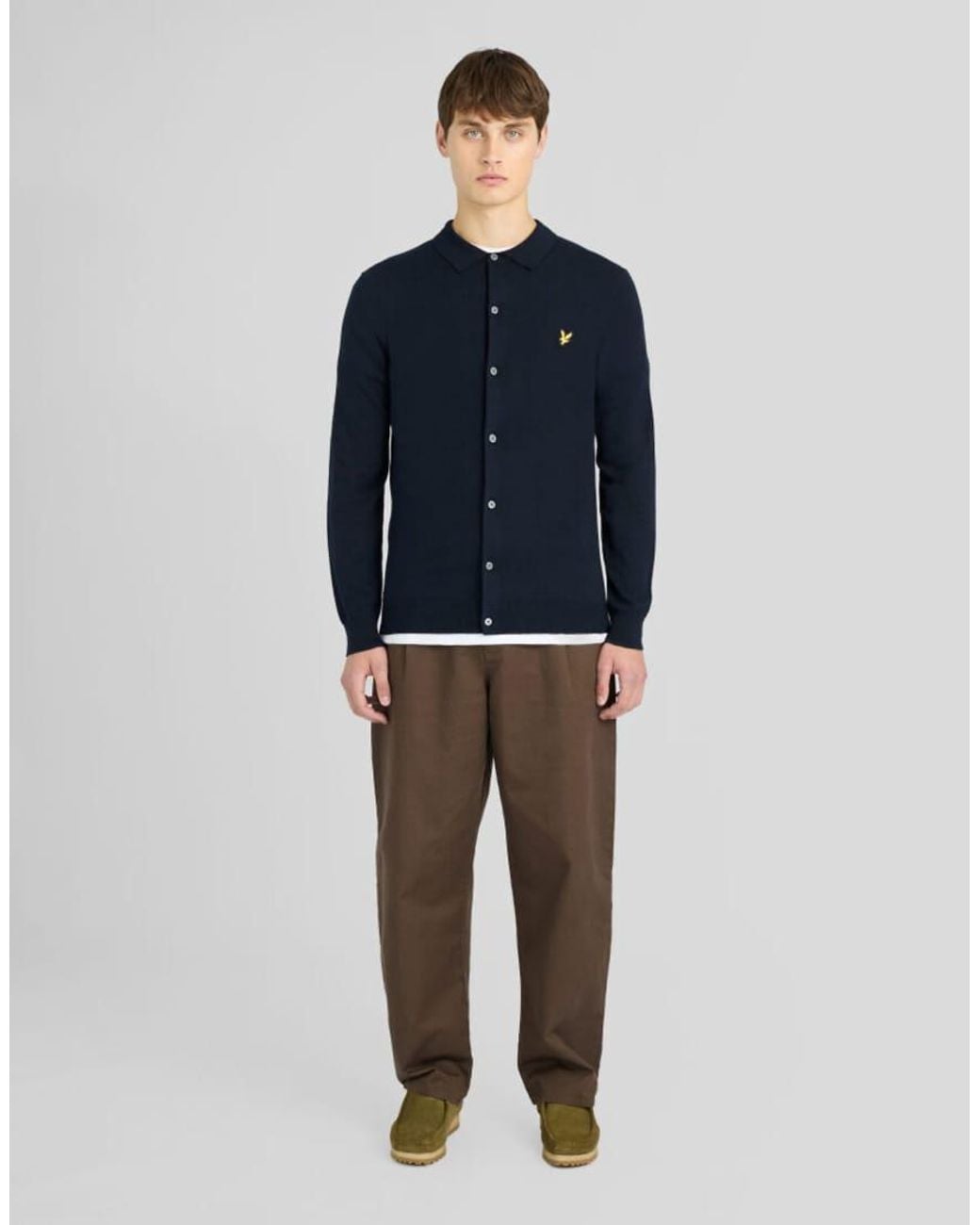 Lyle & Scott Blue Mid Knits Cotton Merino Knitted Shirt for men