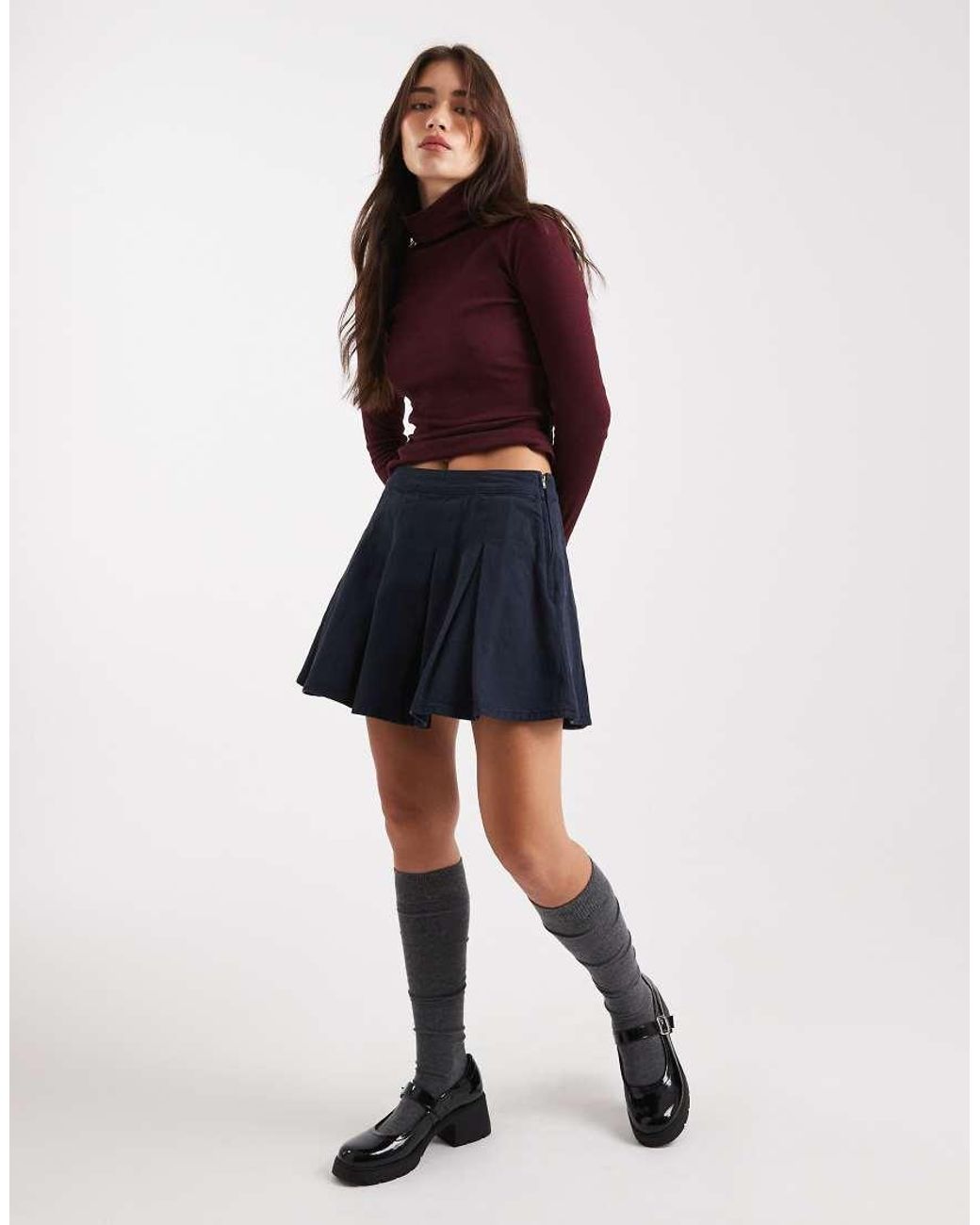 Miss Selfridge Blue Femme Pleated Mini Skirt