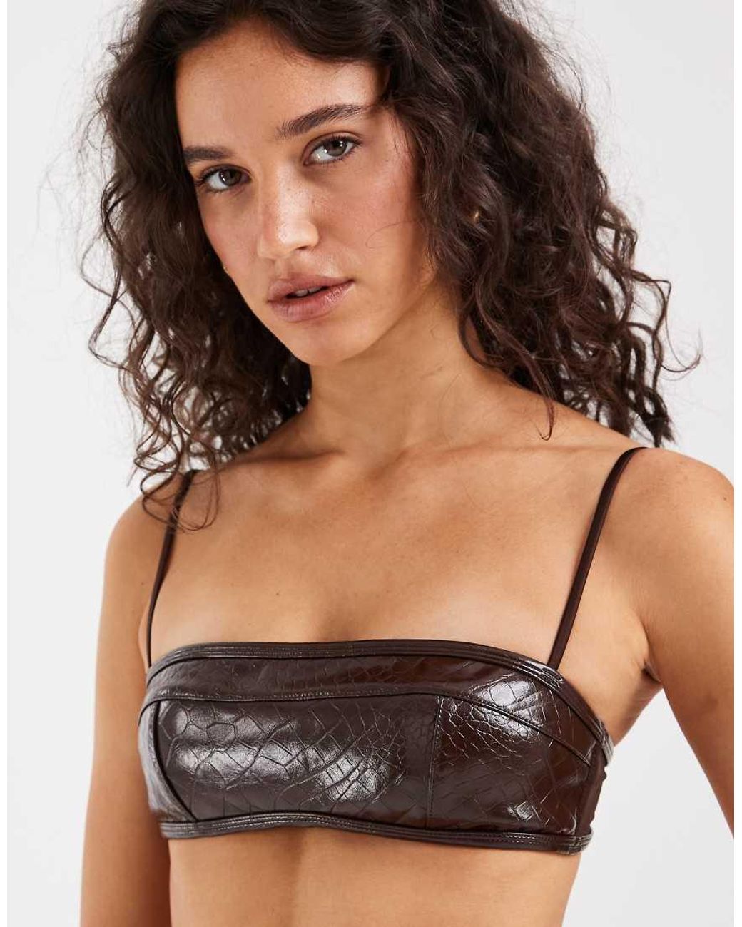 ASOS Black Hannah Crocodile Mesh Bandeau Bra With Straps