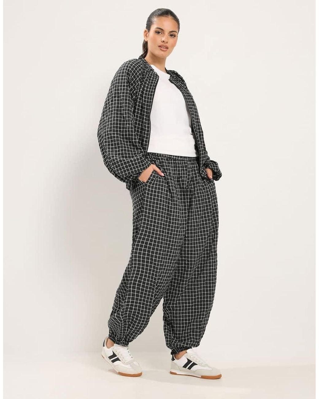 Yours Clothing Gray Checked Zip Through Track Jacket