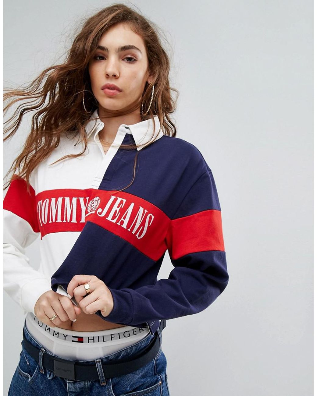 Tommy Hilfiger Tommy Jeans 90s Capsule Cropped Rugby Shirt in Blue | Lyst