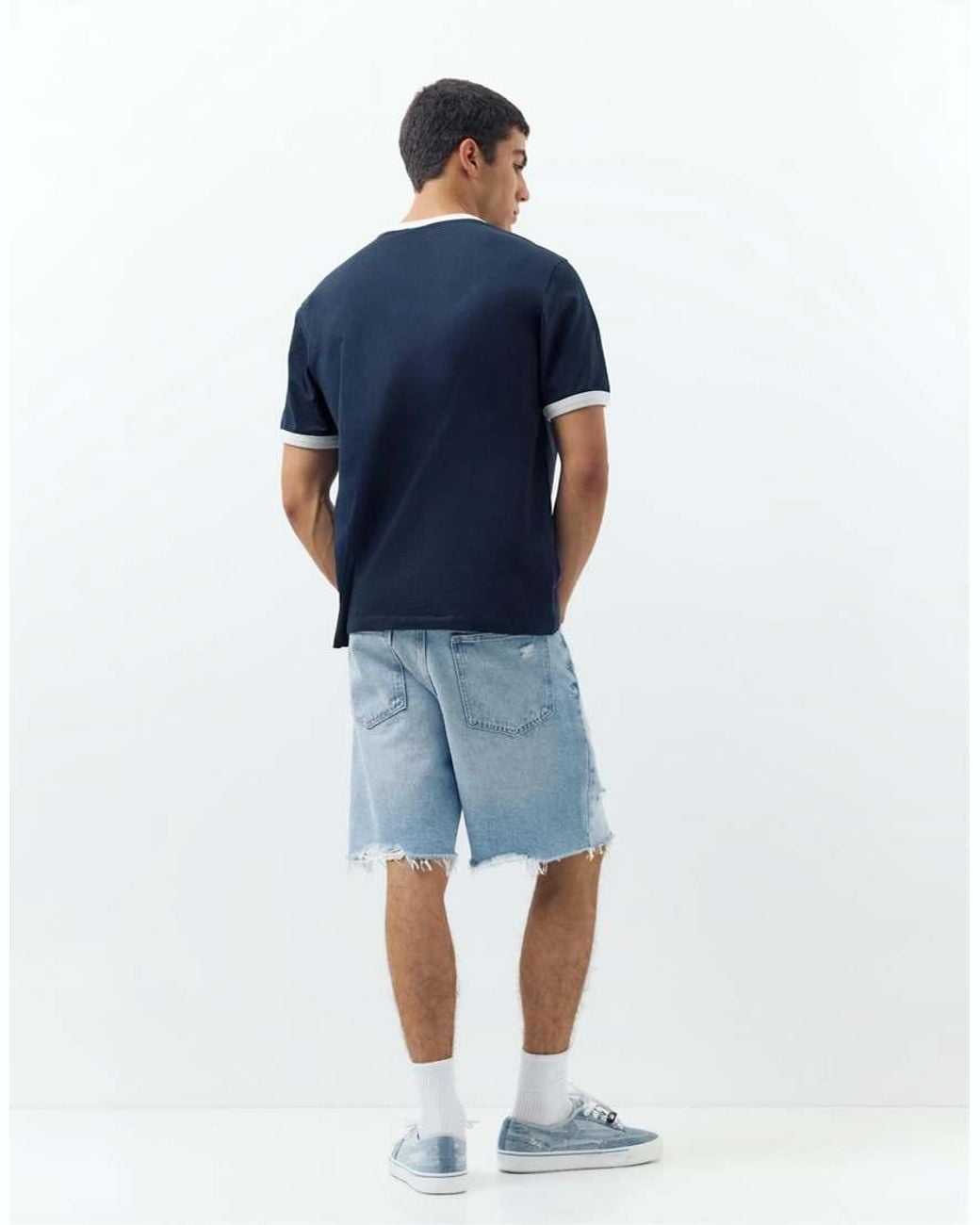 Pull&Bear Blue Straight-leg Denim Bermuda Shorts for men