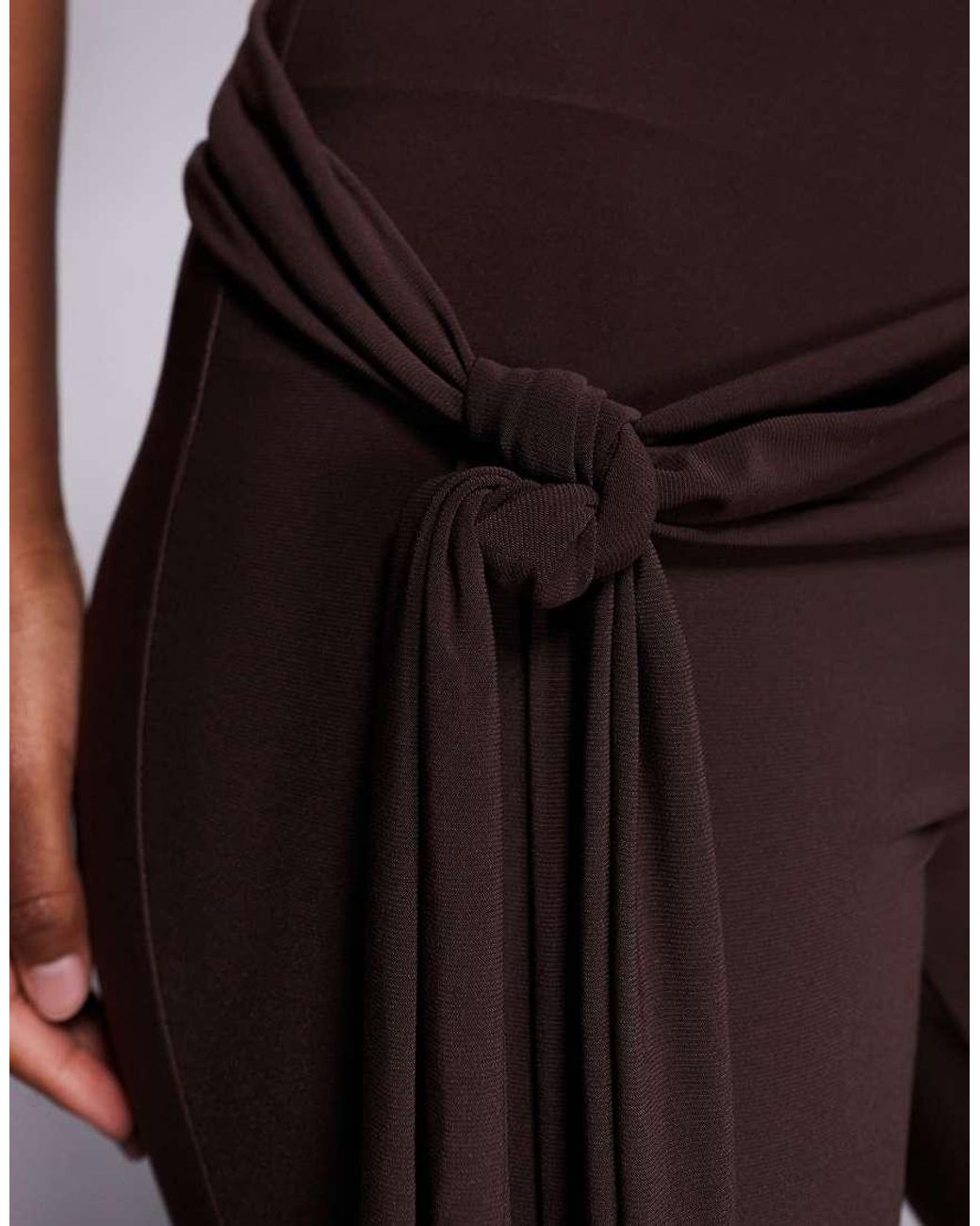ASOS Brown Tie Waist Slinky Kick Flare Trousers