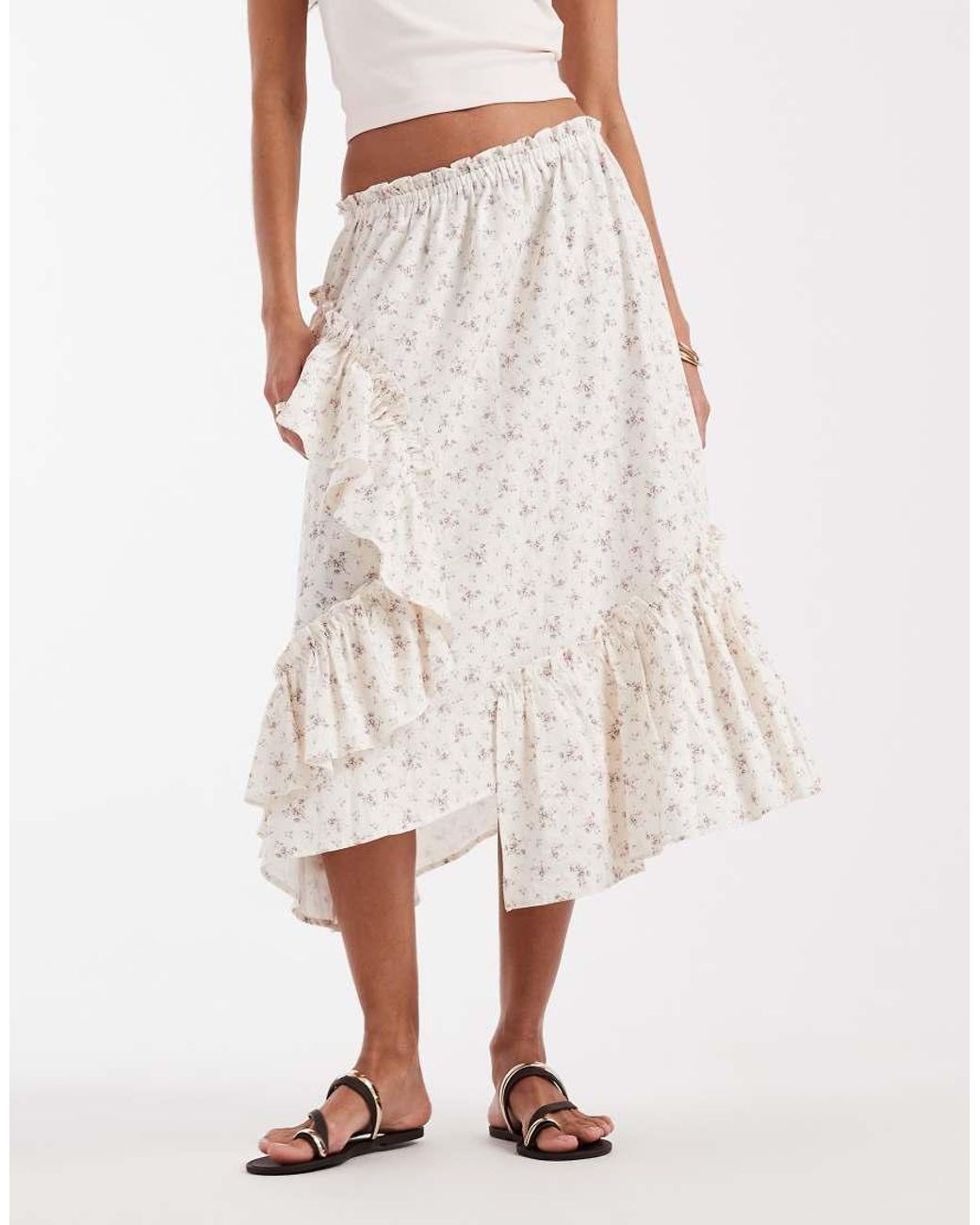 Daisy Street Natural Low Rise Tiered Asymmetric Midaxi Skirt