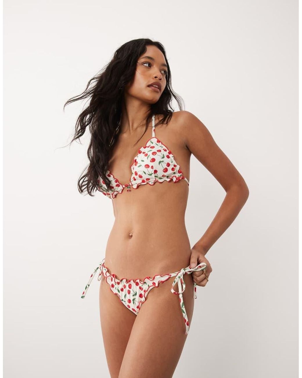 Accessorize White Cherry Print Bikini Bottom With Contrast Trim