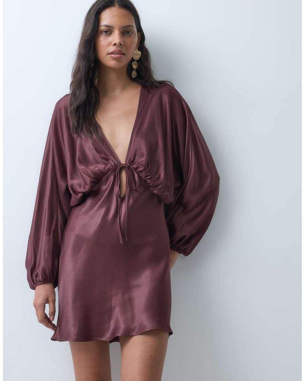 ASOS Red Plunge Batwing Satin Mini Dress
