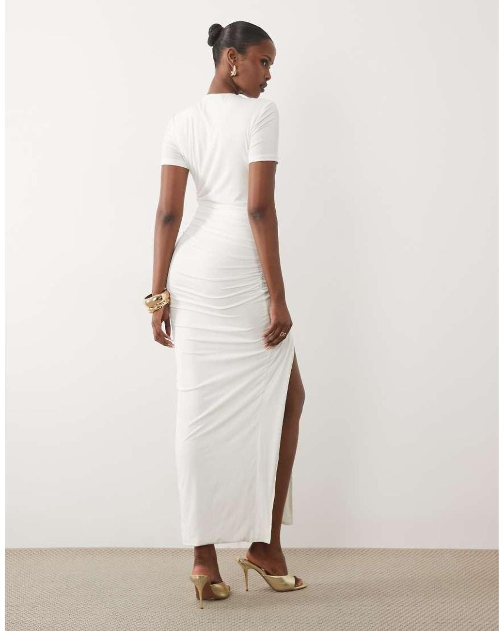 Ruched & Ready Natural Miss Me Yet Sculpted Jersey Knot Waist Detail T-shirt Maxi Dress