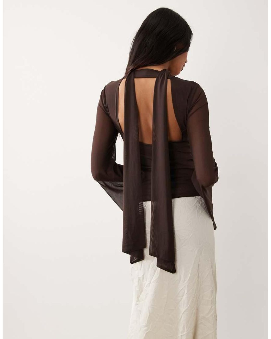 ASOS Brown Aos Design Mesh Scarf Top With Angel Sleeve