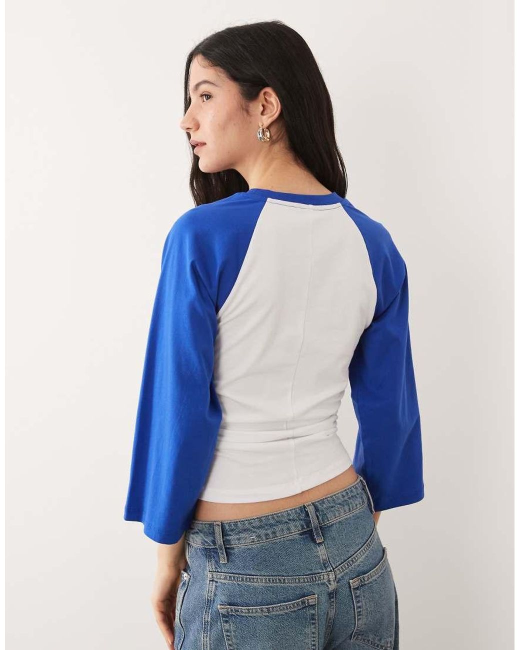 ASOS Blue 3/4 Raglan Sleeve Top With Cinched Waist