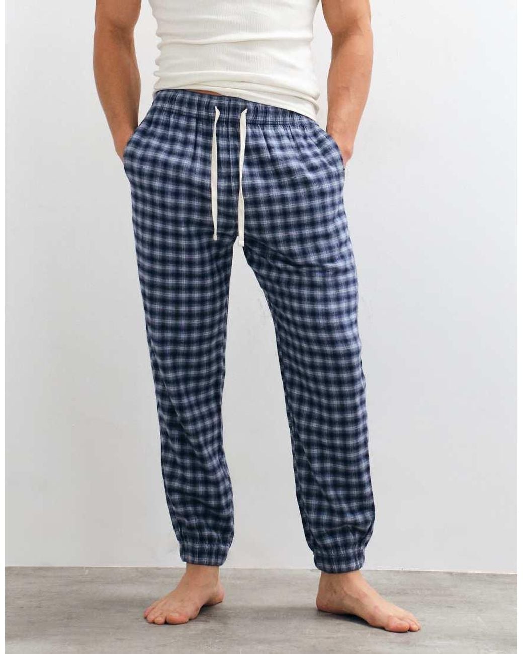 Hollister Blue Cuffed Flannel Pyjama Bottoms for men