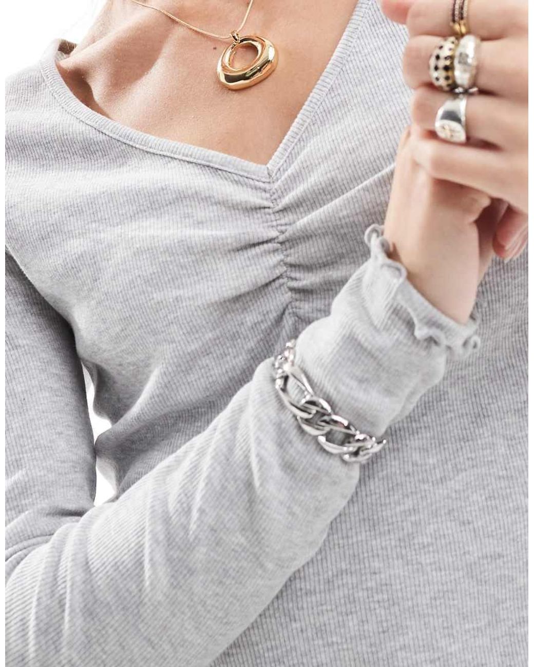 ONLY White Ruched Front Detail Long Sleeve Top