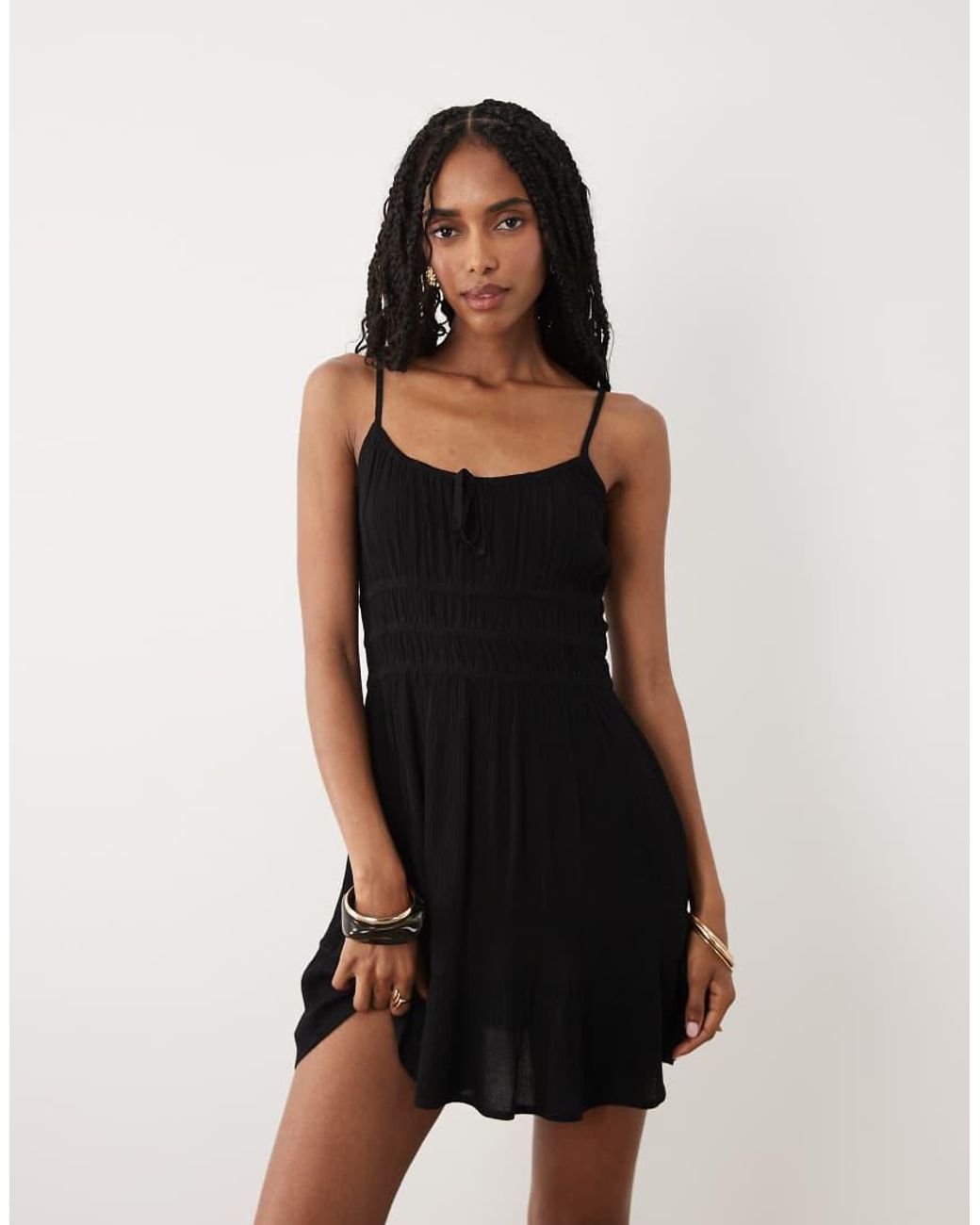 Miss Selfridge Black Cheesecloth Mini Sun Dress