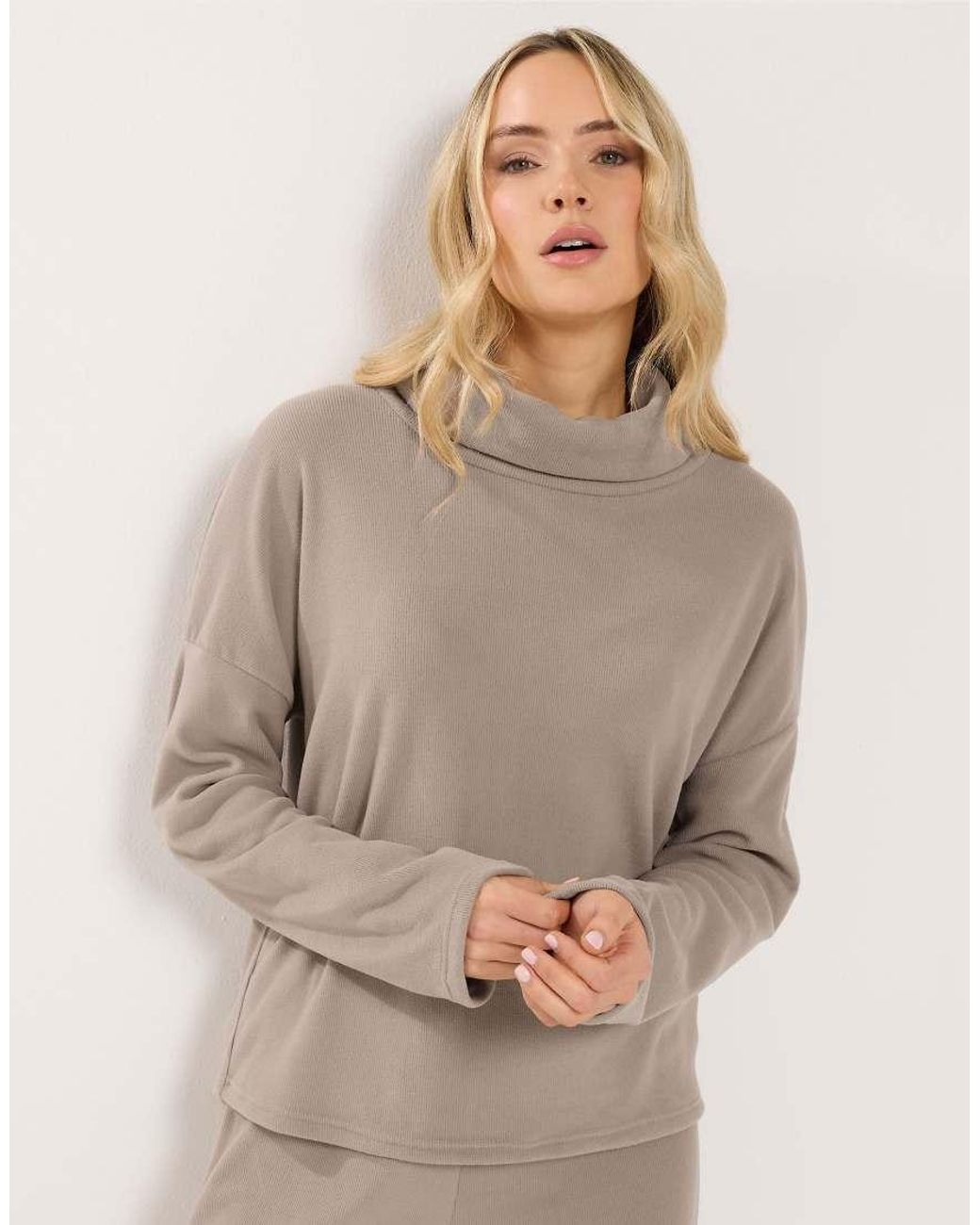 Long Tall Sally Natural Ribbed Roll Neck Top