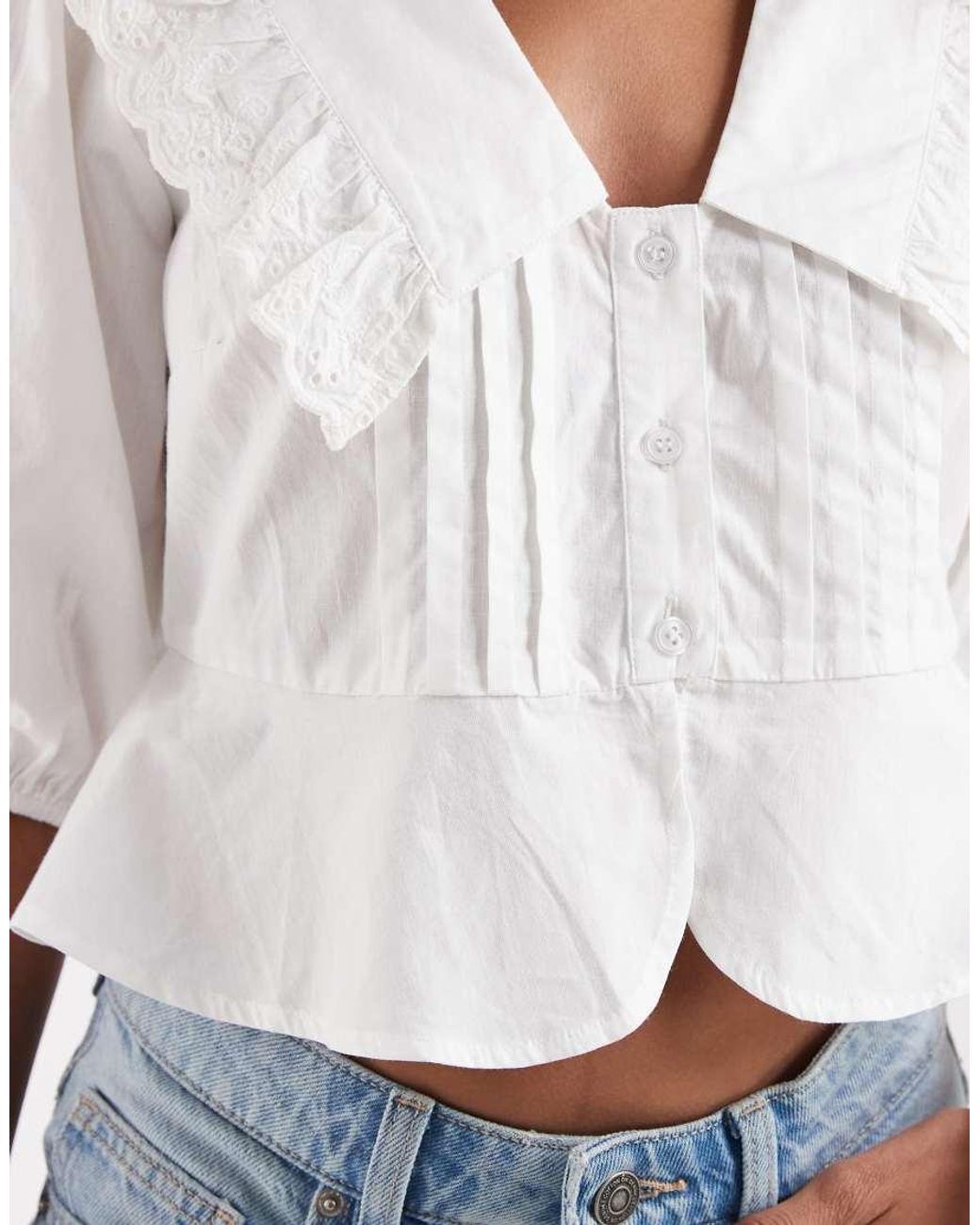 Neon Rose White Ruffle Collared Long Sleeve Blouse
