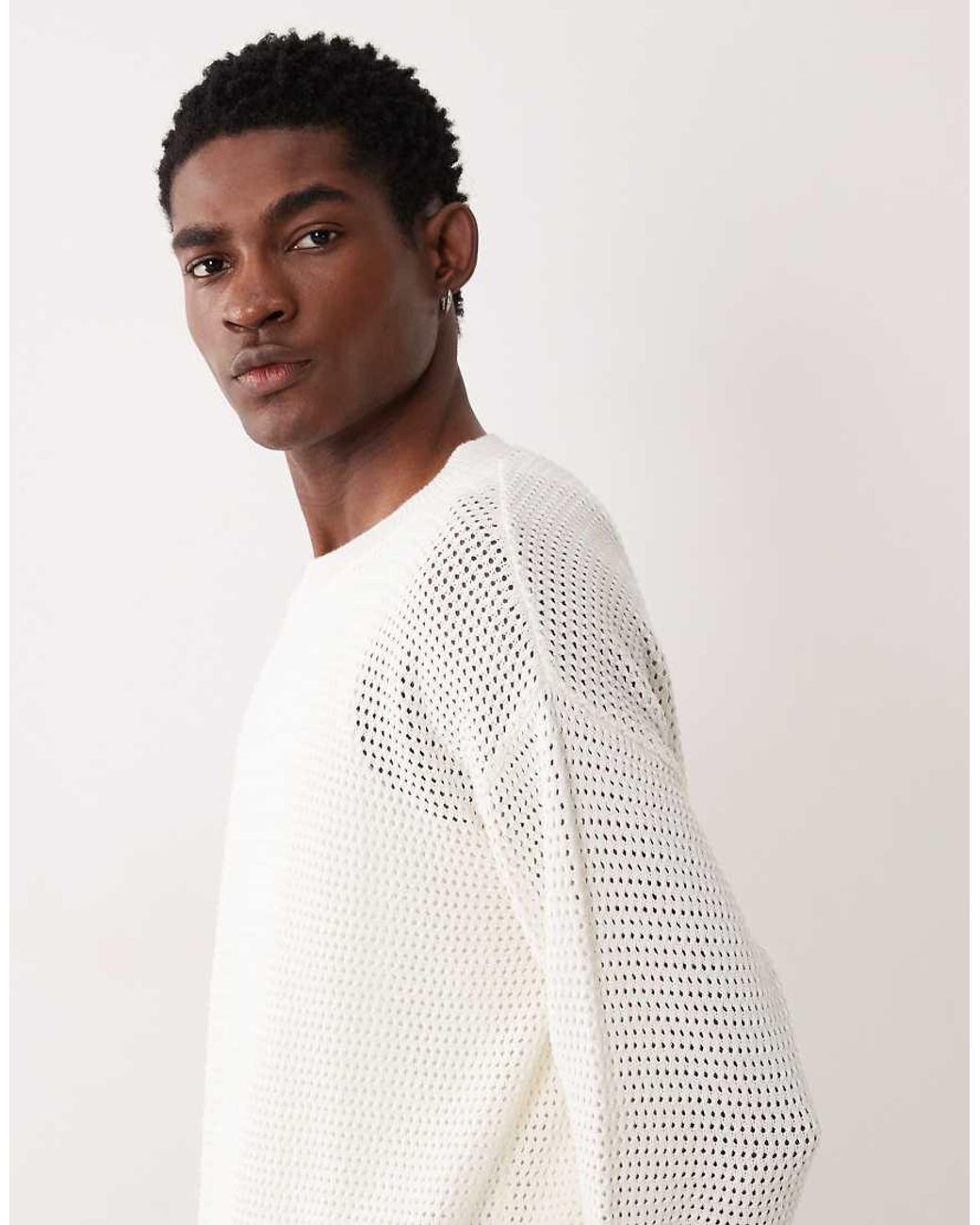 HUGO White Relaxed Light Knit Jumper for men