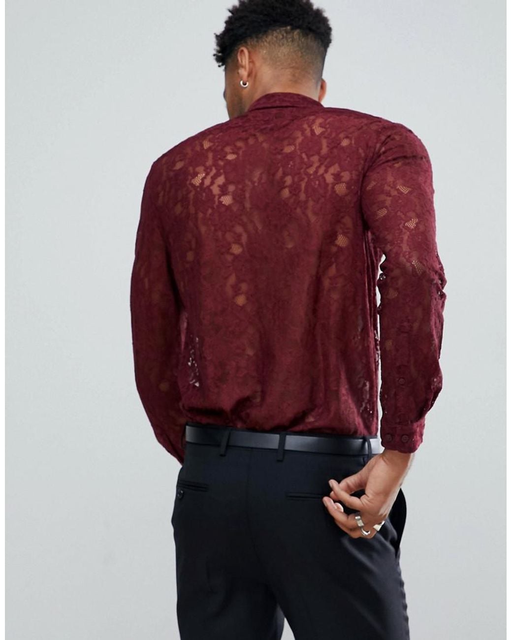ASOS Tall Regular Fit Lace Shirt in Red 