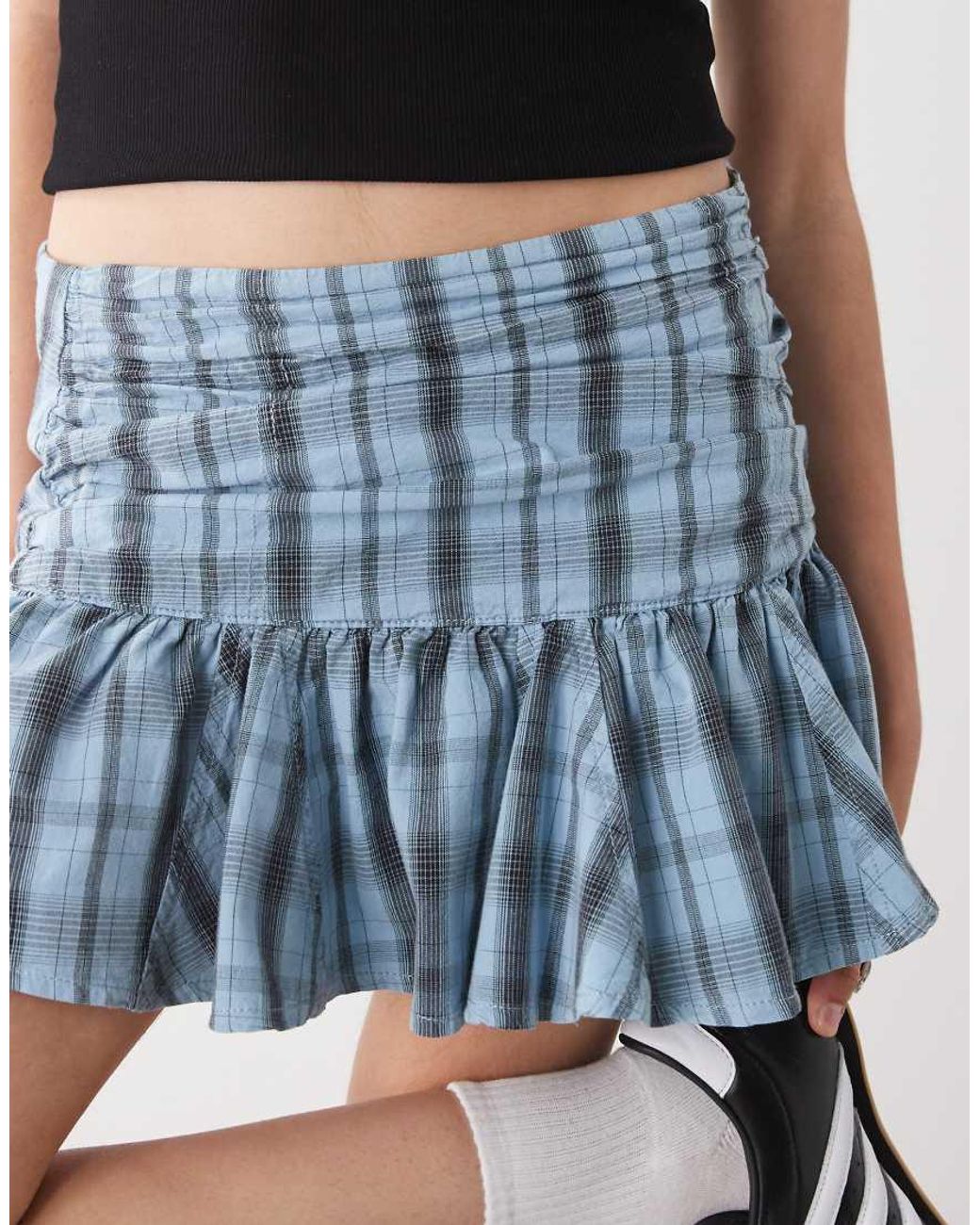 Collusion Blue Dropped Waist Check Mini Skirt