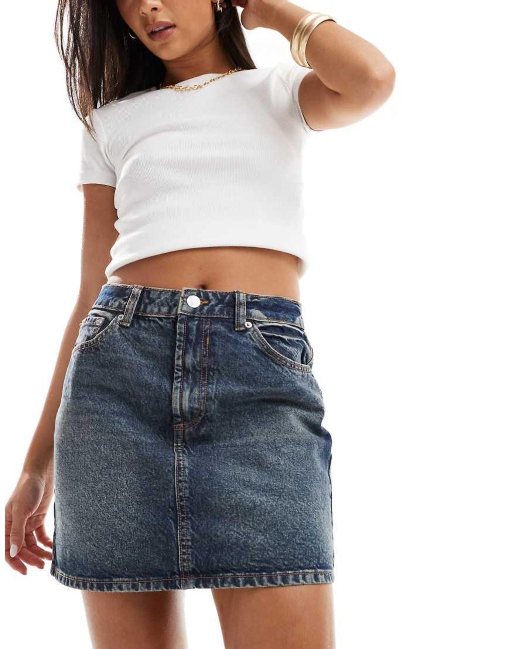 ASOS Denim High Waisted Mini Skirt in Blue Lyst UK