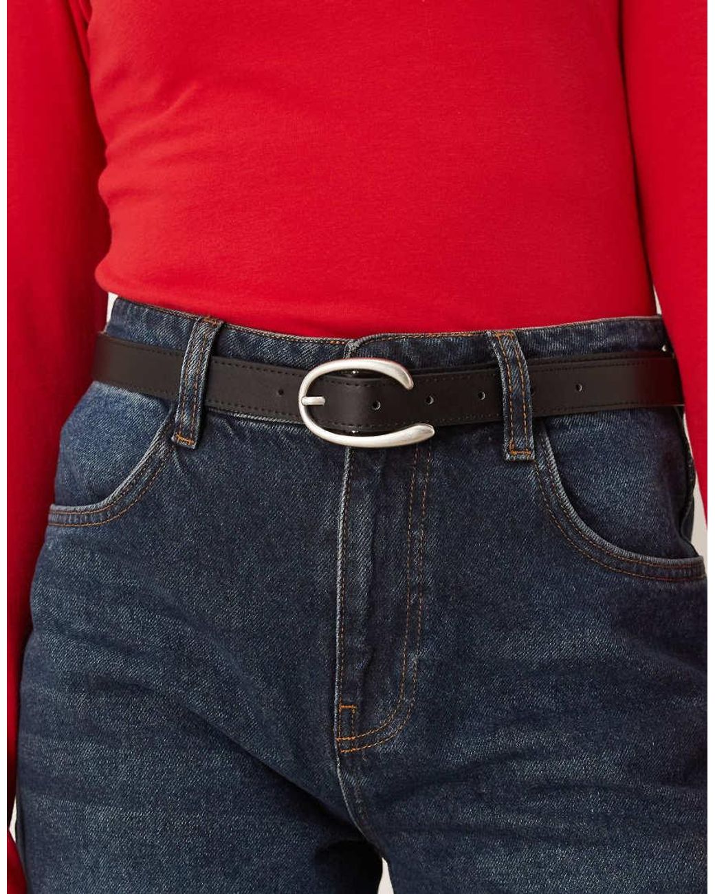 Gina Tricot Blue Belt With Silver Statement Buckle