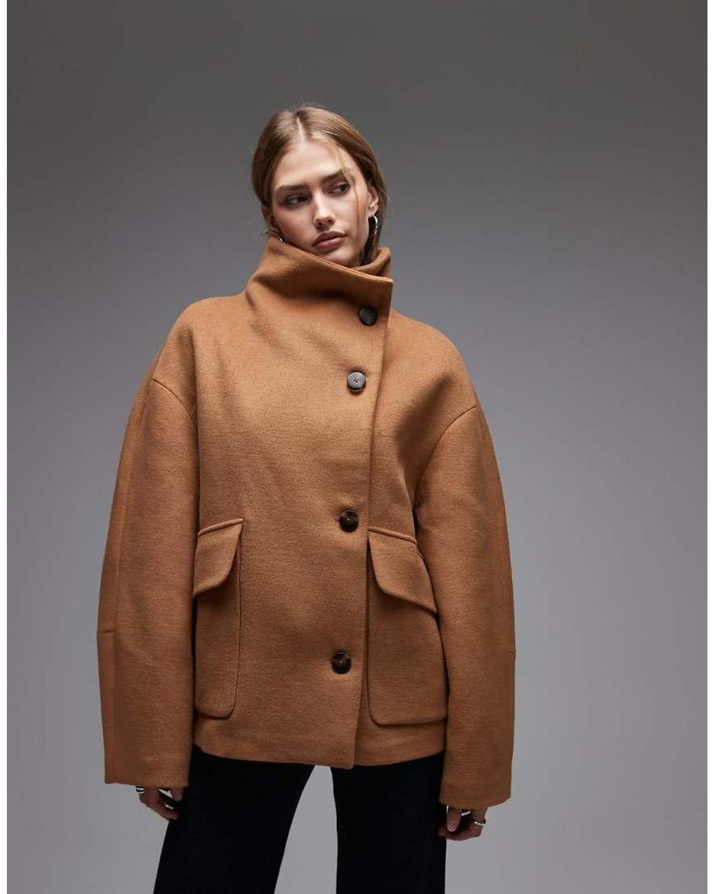 Mango Gray Wool Mix Funnel Neck Jacket