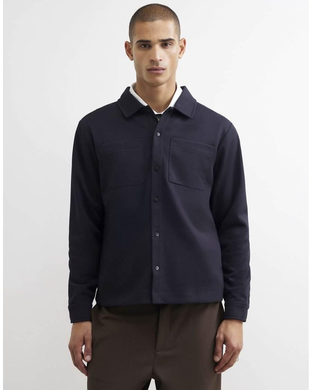 River Island Blue Slim Fit Pique Double Pocket Jacket for men