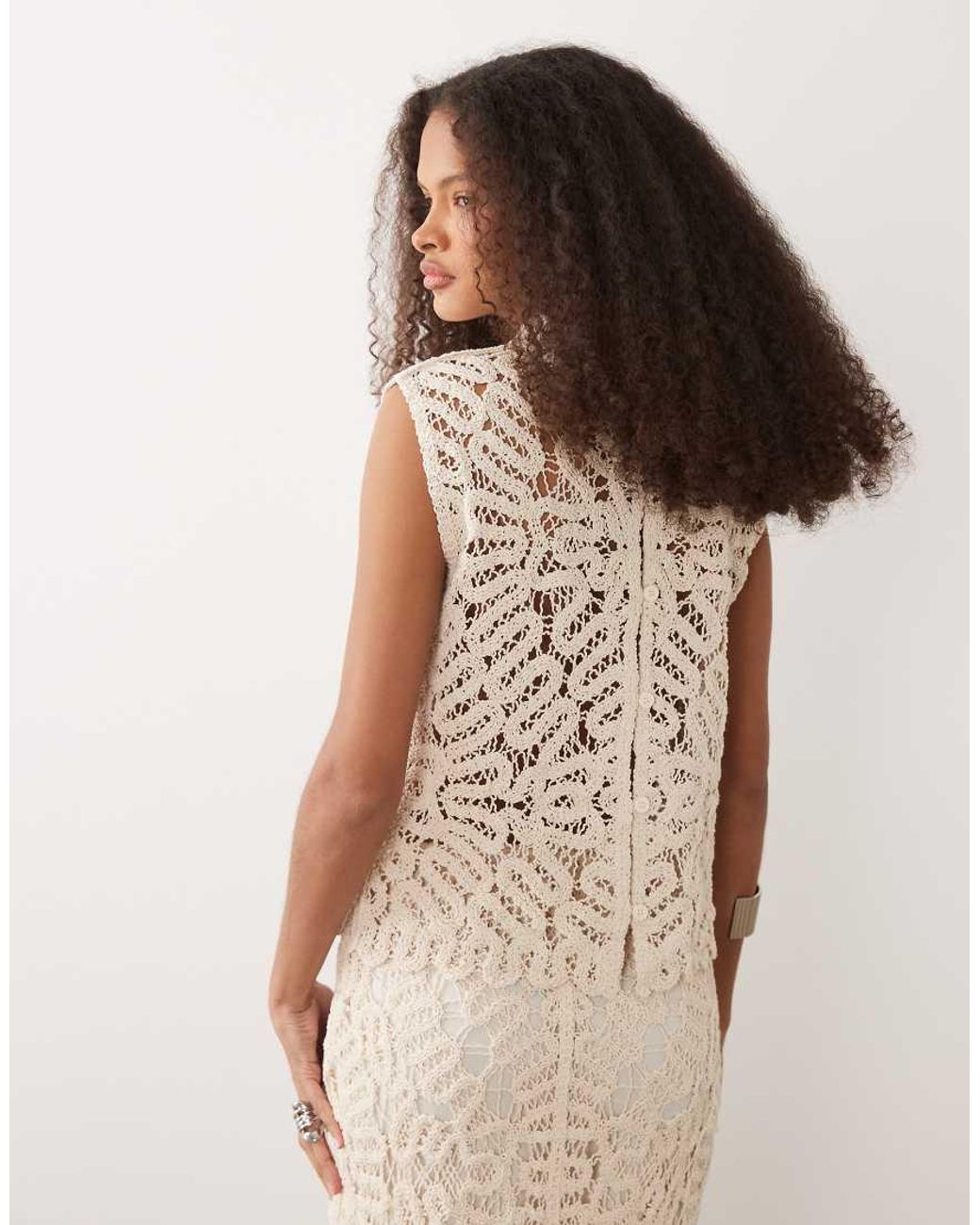 Mango Natural Setenta Crochet High Neck Sleeveless Top Co-ord