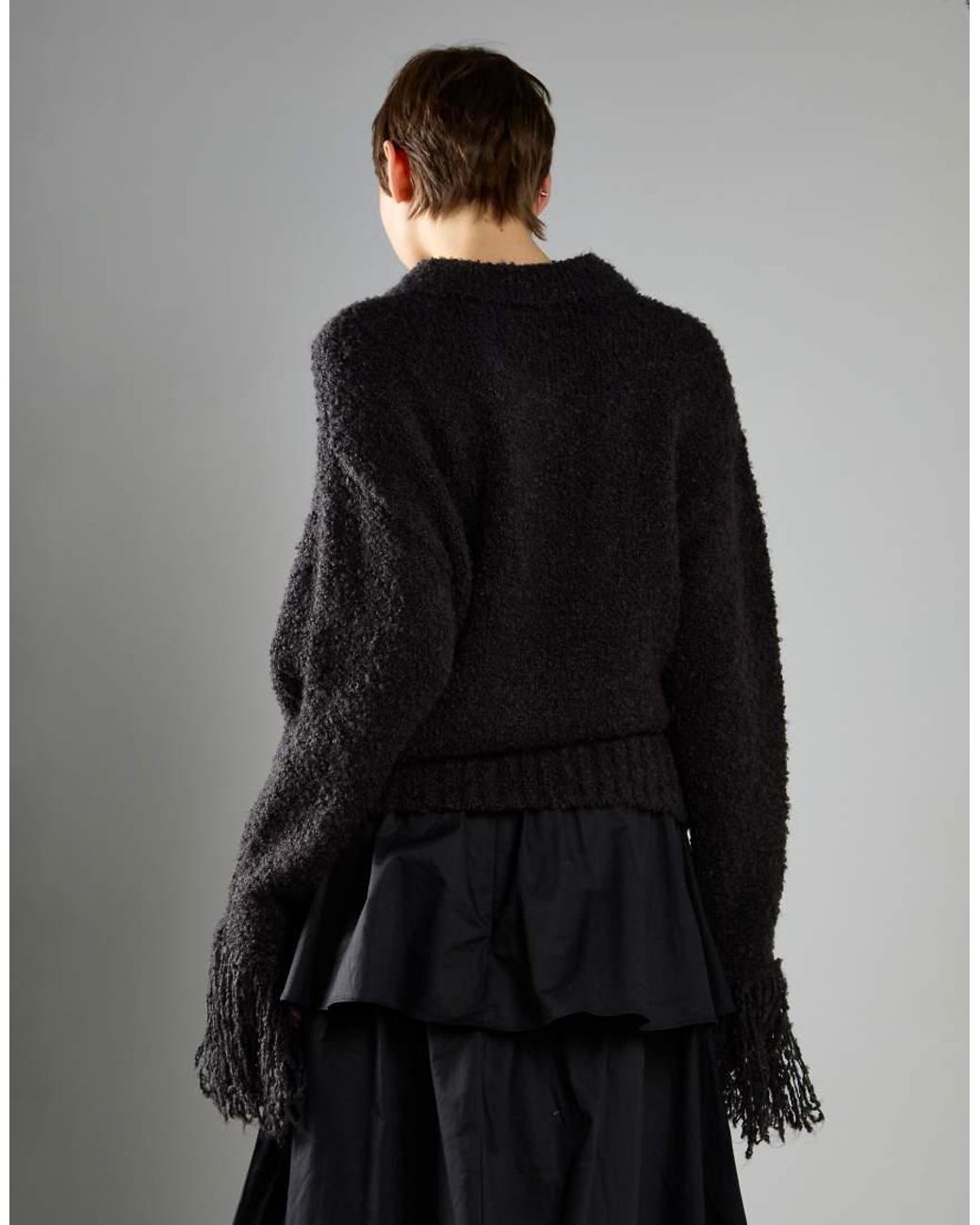 Glamorous Black Fringe Cuff Button-Front Cardigan