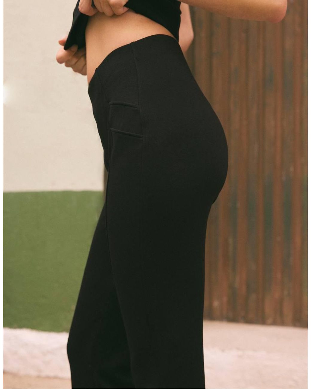 Stradivarius White Cotton Blend Bell Bottom leggings With Seam Detail