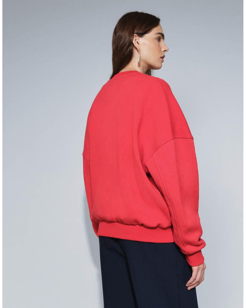 Collusion Red Boxy Sweat With Varsity Embroidery