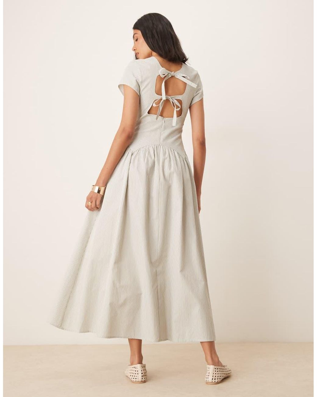 ASOS Gestreepte Maxi T-Shirtjurk Met Verlaagde Taille in het Natural