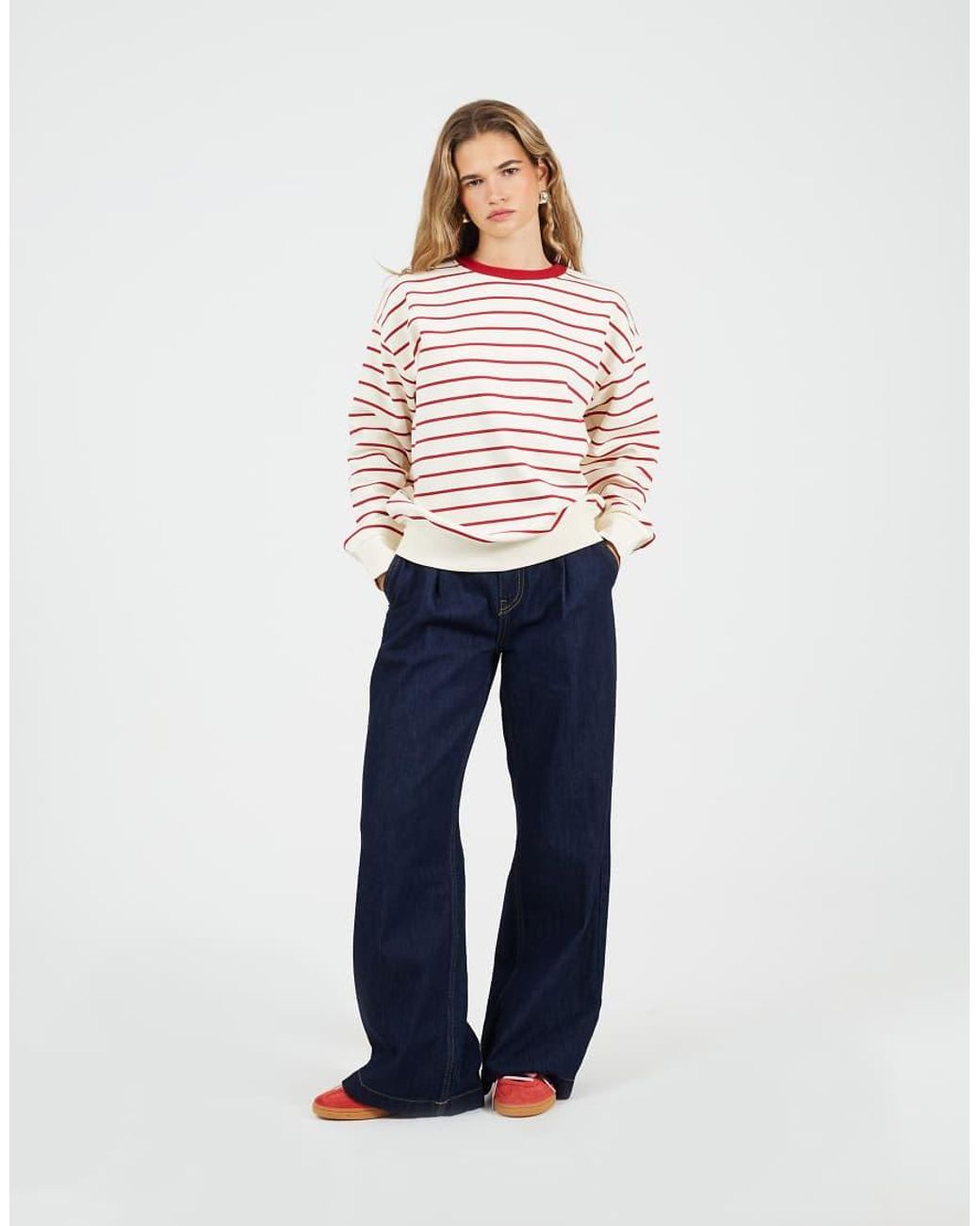 Brave Soul Red Classic Stripe Crew Neck Sweatshirt
