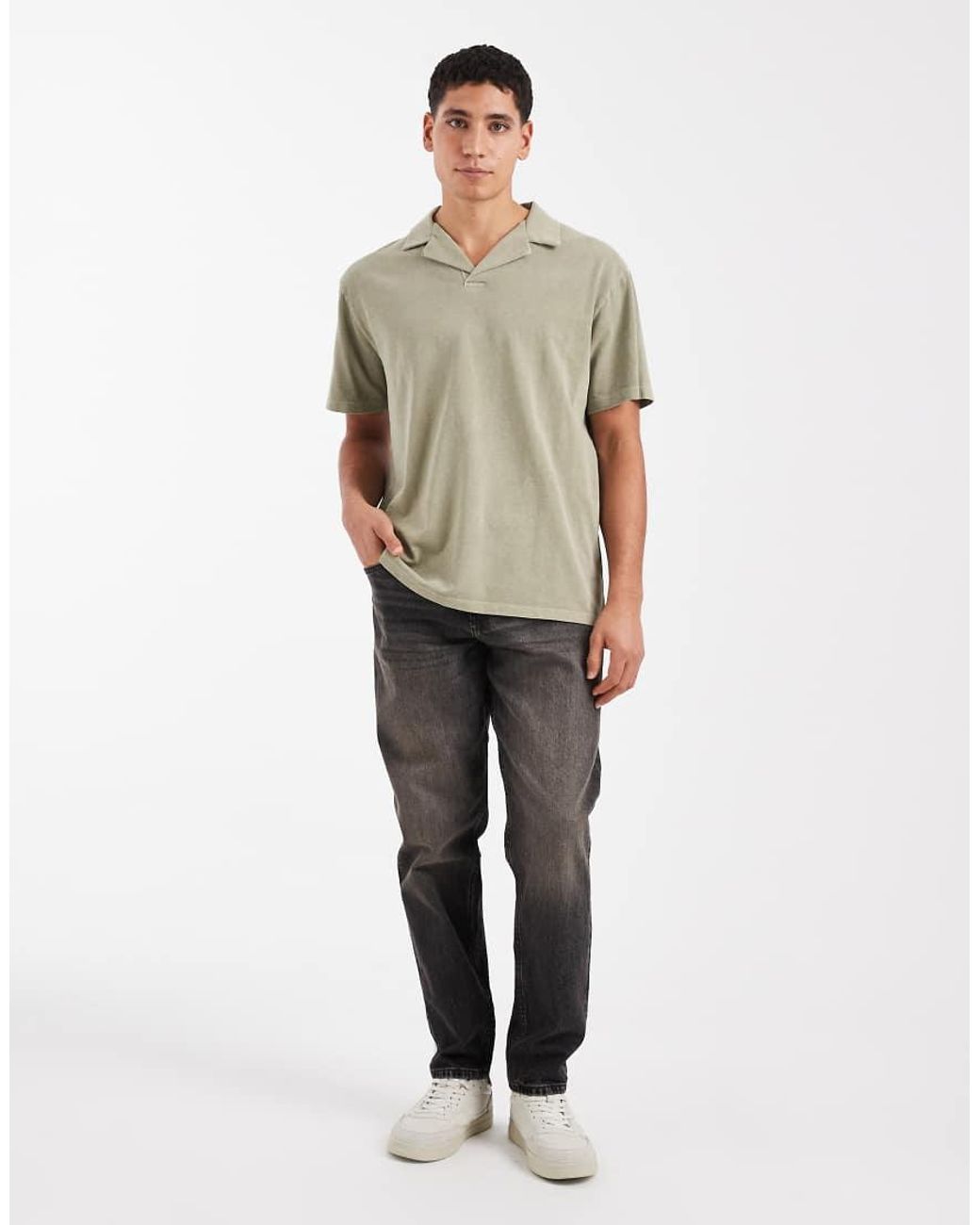 ASOS Natural Heavyweight Relaxed Revere Polo for men